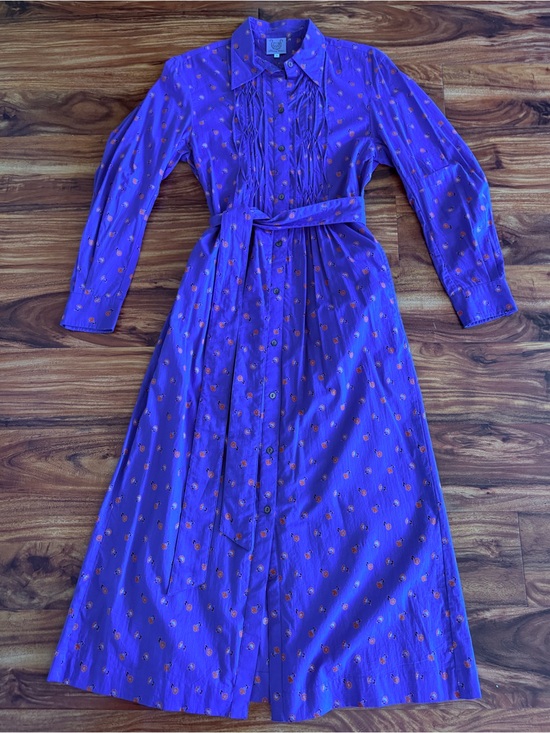 Thierry Colson Dresses & Skirts - Thierry Colson France Women’s Blue Carnation Floral Silk Shirt Dress Small S